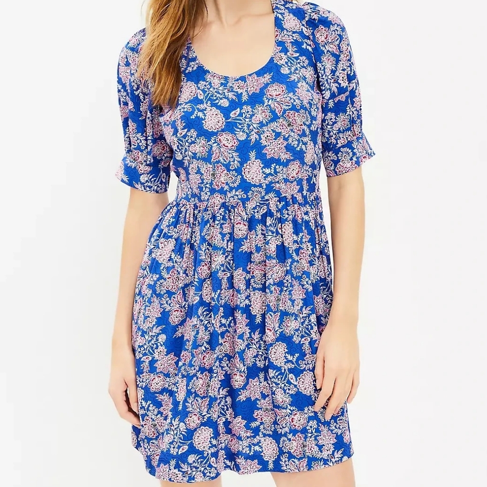 NWT Loft Puff Sleeve Swing Dress, floral design, Size 8